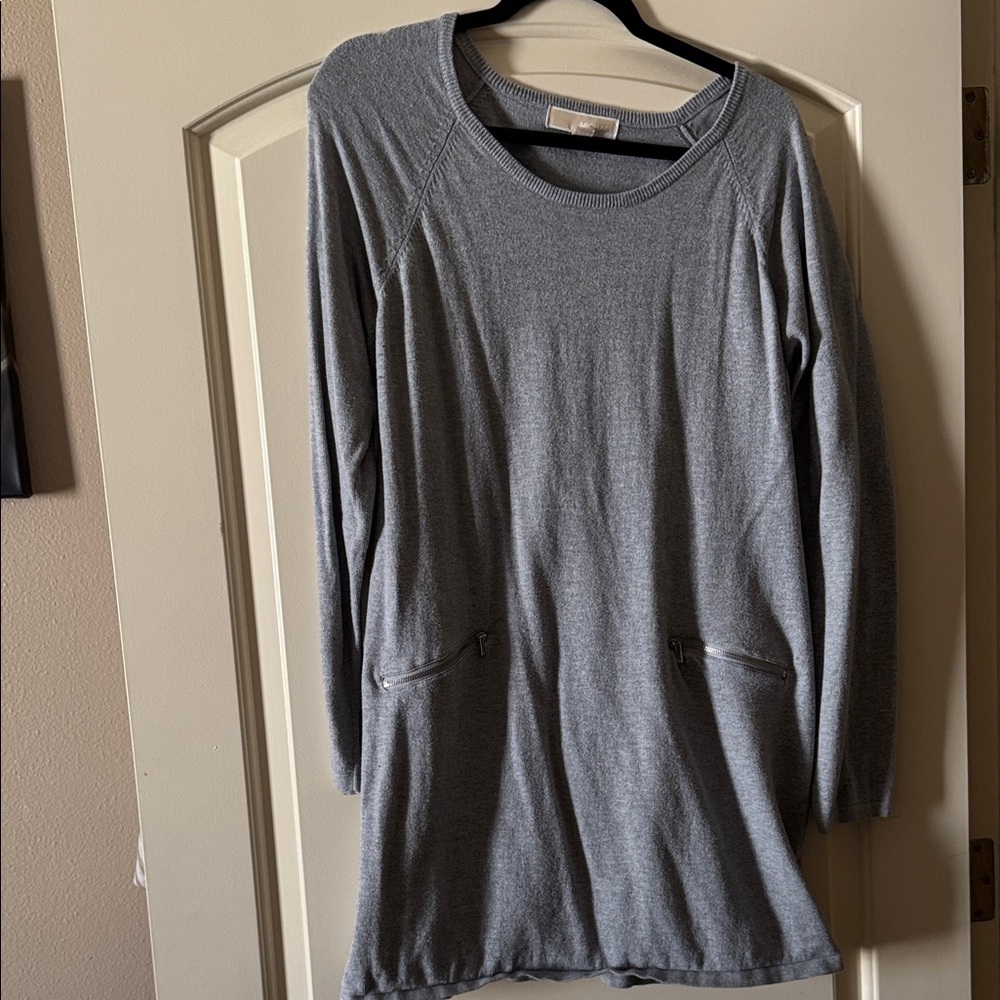 Michael Kors Sweater Dress Zipper Pockets Long Sleeve Gray Dress XL